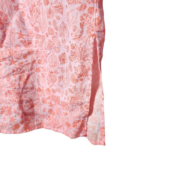 Sigrid Olsen L Orange Coral Starfish Shell Linen Button Up Sleeveless Tunic Top - Picture 5 of 6